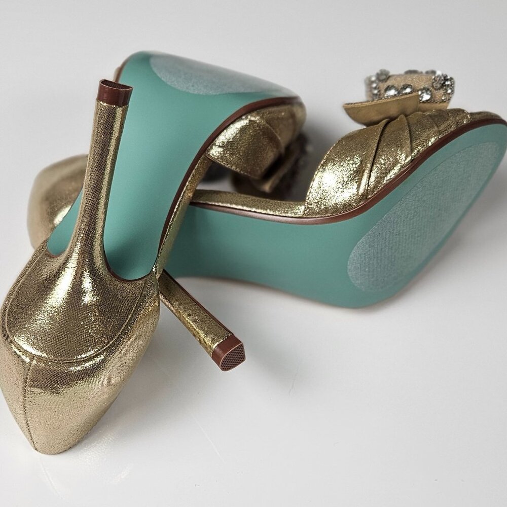 Betsey Johnson SB-LNDN GOLD Formal Heel Silver Rhinestones Princess Core - Picture 12 of 15
